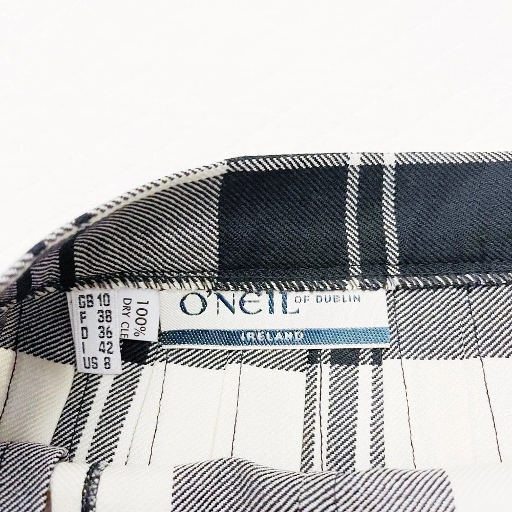 O'Neil of Dublin Ireland Plaid Black and White Pencil Skirt SZ8